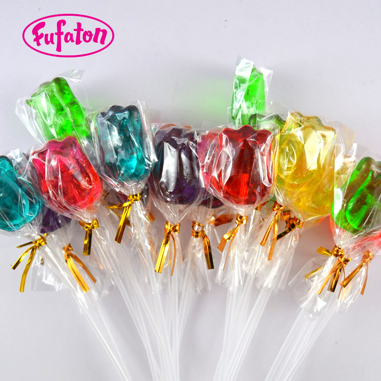 Healthy Sugar Free Flower Rose Shaped Twinkle Crystal long stick Bouquet Lollipop Candy