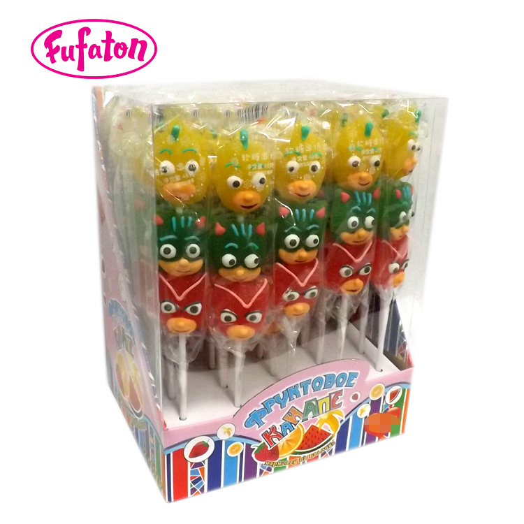 Cartoon shaped jelly lollipop on a kebab