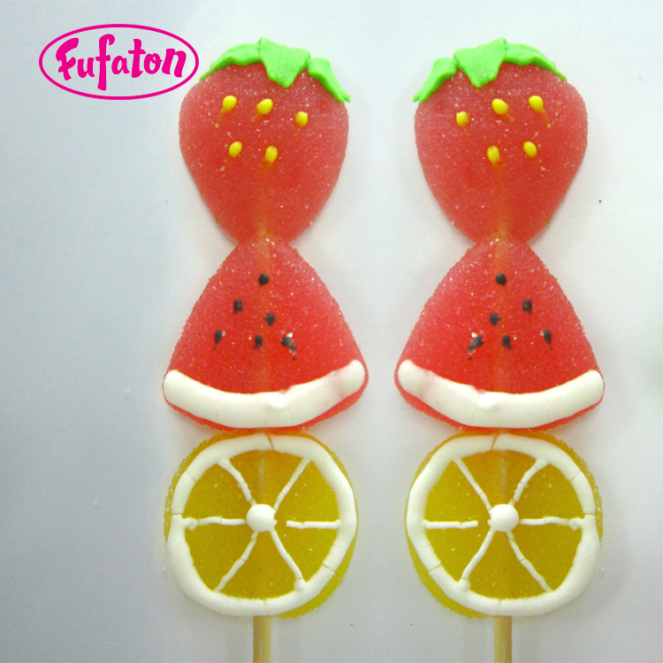Fruit orange watermelon strawberry shaped jelly candy lollipop