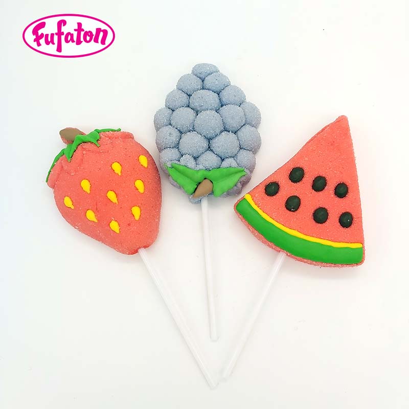 Fruit Strawberry Grape Watermelon Shaped Marshmallow Candy Lollipops