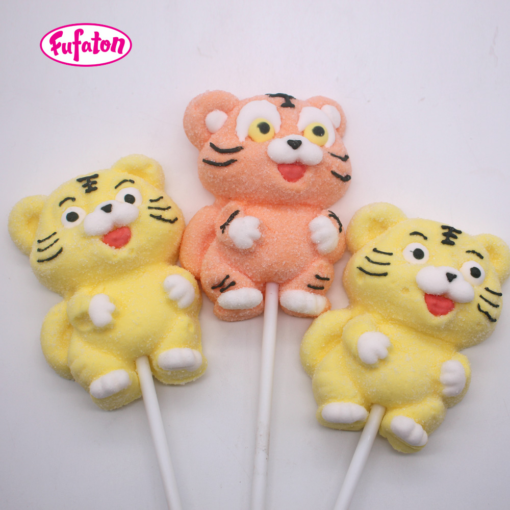 Cute Tiger Cub Shaped Marshmallow Lollipop Candy Wholesale | Animal Candy Manufacturer